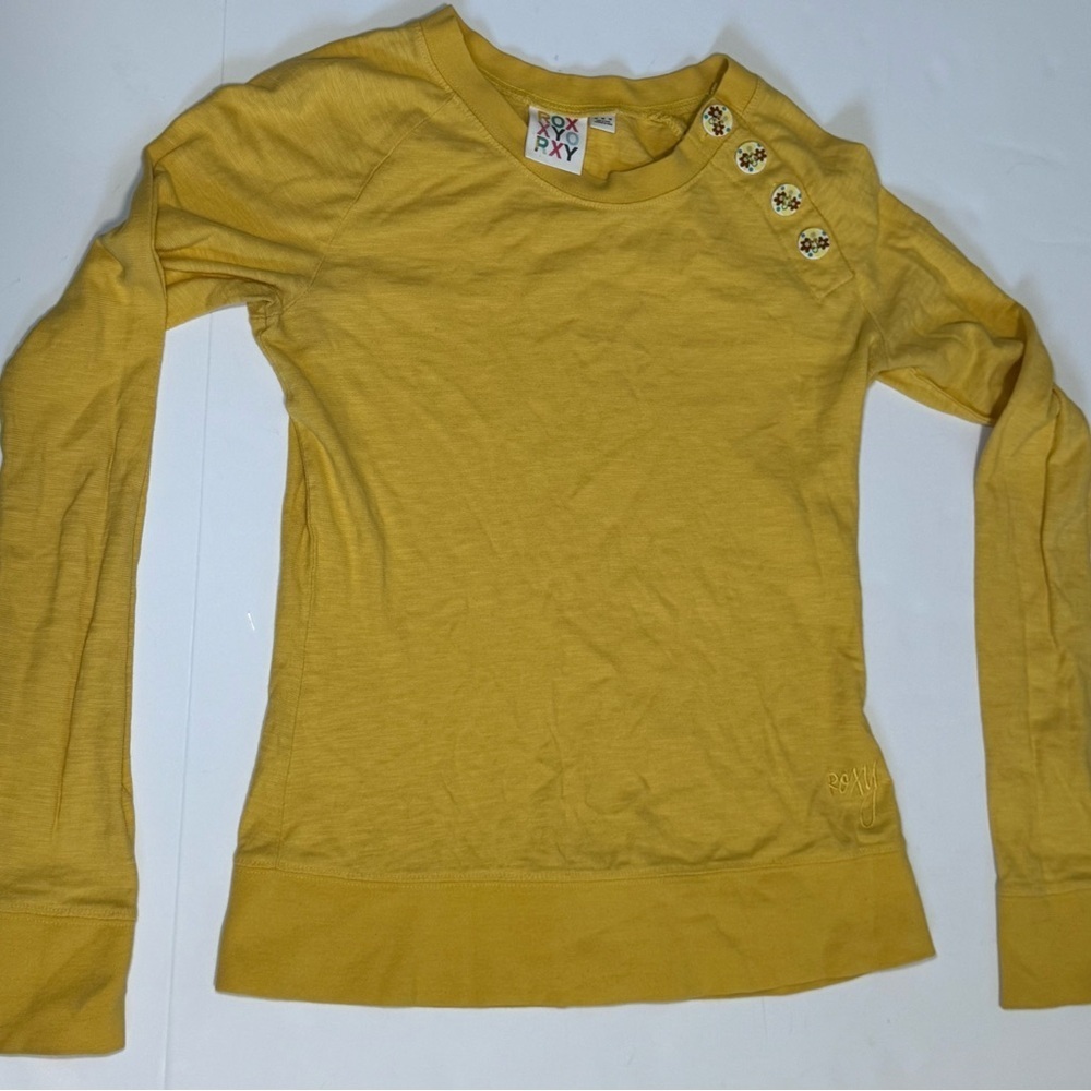Roxy mustard yellow long sleeve button shoulder long sleeve shirt M